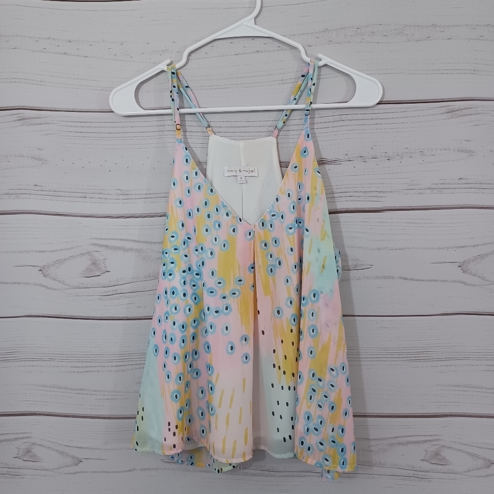 Mary & Mabel Pastel Peacock Print spaghetti strap lightweight Summer blouse top